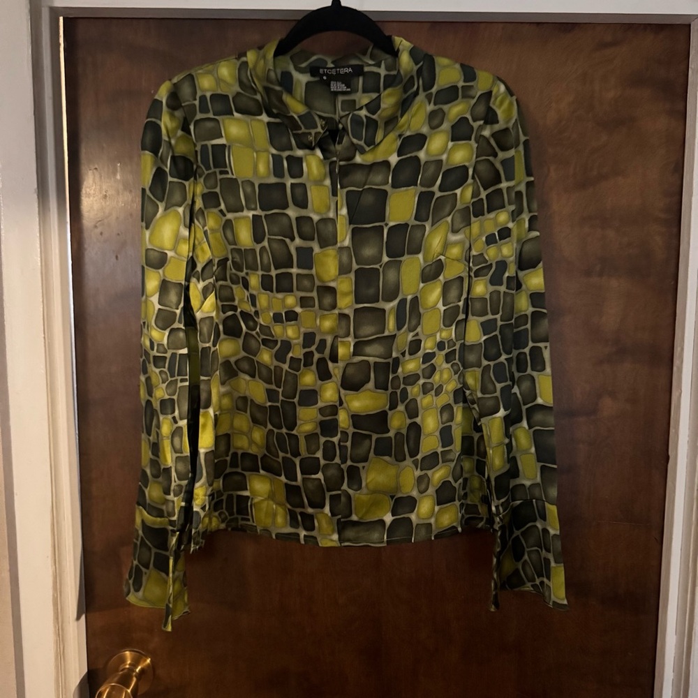 Etcetera Silk Blouse Womens Sz 6  Long Sleeve  Maximalist Abstract